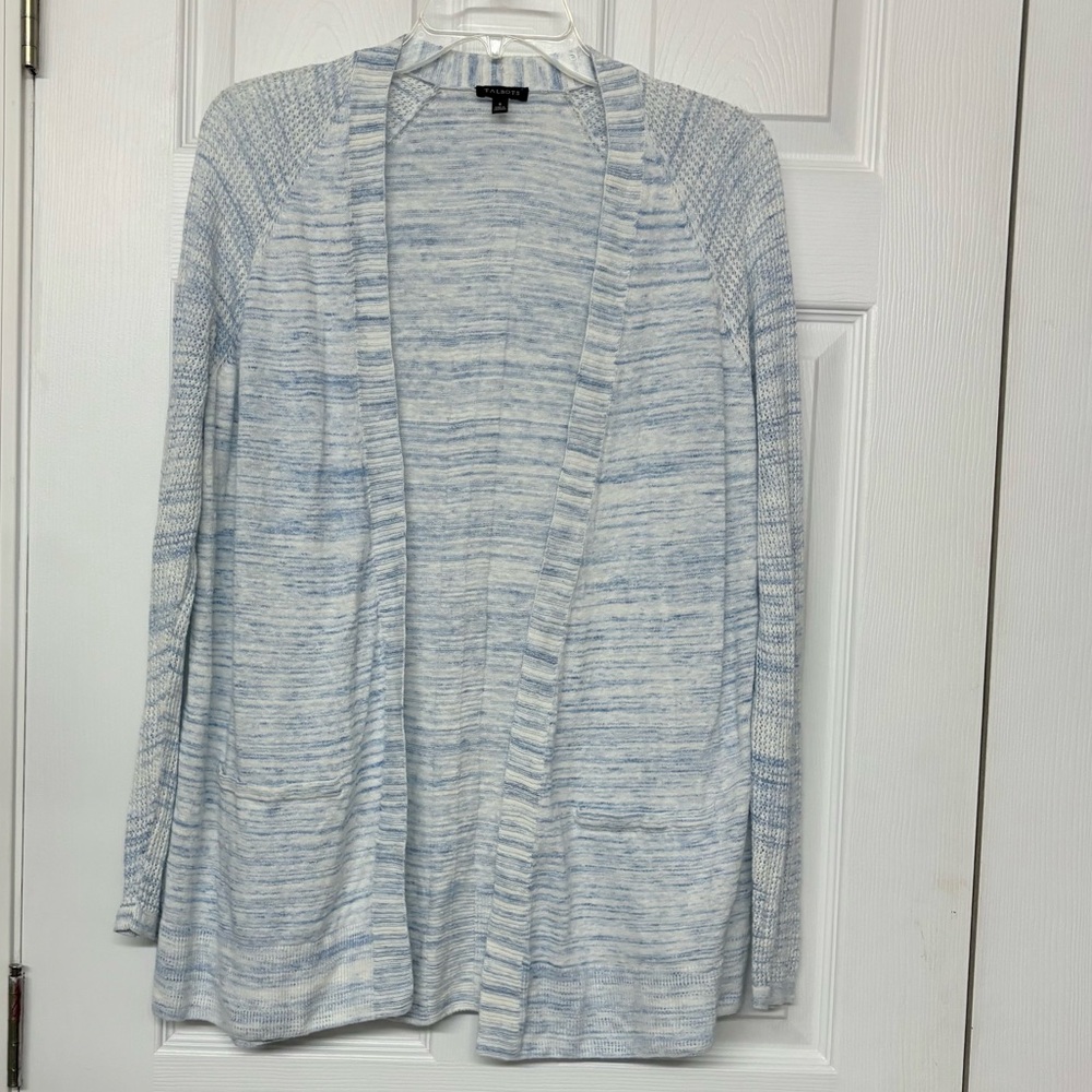 Talbots Linen Blend Open Cardigan Light Blue Sz S